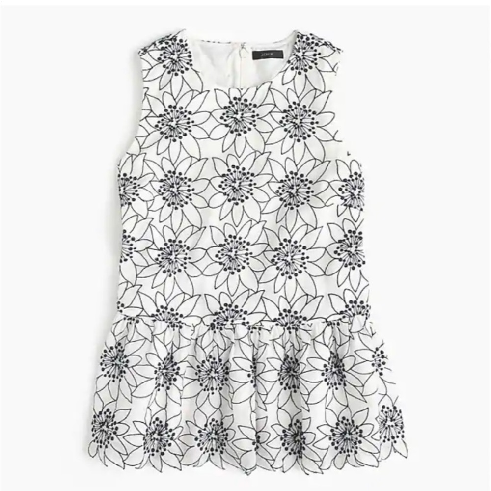 J. Crew Embroidered Lace Floral Top Peplum